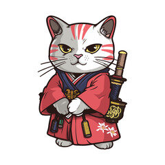 Wall Mural - Cute Cat Samurai With Sword Icon logo Illustration. Animal Sport Icon Concept Isolated Premium Vector. Flat Cartoon Style isolated sticker ninja cat