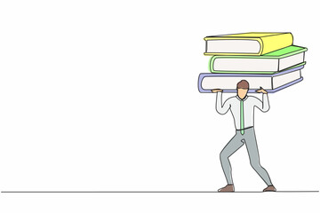 Poster - continuous one line drawing exhausted businessman carrying heavy pile of paper folder on his back. t