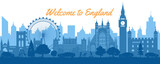 Fototapeta Londyn - England scenery with famous landmarks by silhouette style
