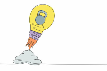 Poster - continuous one line drawing kettlebell launching with light bulb. acceleration strength exercises. e