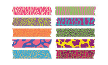 Set Of Animal Skin Theme Washi Tapes Vector Design Graphic Template