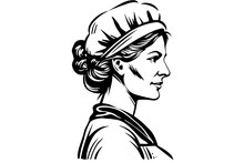 Hand Drawn Ink Sketch Of Female Baker Or Cook. Design For Logotype, Icon, Advertisment. Engraved Style Vector Illustration