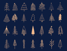 Set Of Vector Abstract Christmas Trees. Hand Drawin.