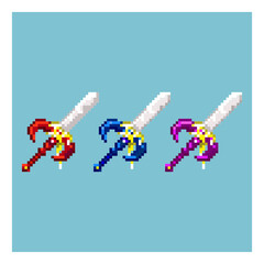 Poster - Pixel art sets of sword  items asset. red,blue,and purple beautiful sword on pixelated style.8bits perfect for game asset or design asset element for your game design asset.