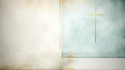 Wall Mural - Light pastel background with a golden cross, generative AI.