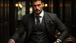 © piai - Handsome model man in a finely tailored suit, exuding confidence and elegance.