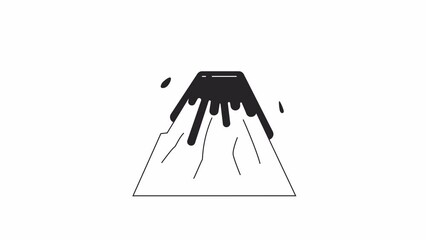 Poster - Volcano erupting bw 2D object animation. Hot lava flowing from crater outline cartoon 4K video, alpha channel. Eruption volcanique. Mountain explosion animated icon isolated on white background