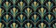 Seamless art deco turquoise green and gold pattern. Mosaic for wallpaper in contemporary vintage style with bright and striking colors for the background. Tile ornament fabric backdrop.