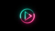 Start button. black background with glowing play button. Press to play. Neon glowing play button.