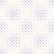 Vector Seamless Pattern With Halftone Grid. Abstract Geometric Background With Crossing Diagonal Lines, Squares, Small Rectangles, Mesh. Lilac Color Half-tone Texture. Modern Trendy Repeat Geo Design