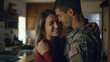 Military Officer Or Army Soldier. Happy Man Reunited With His Wife