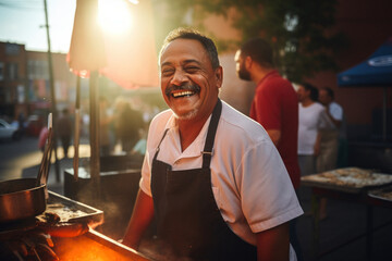 portrait of a latin hispanic food truck owner