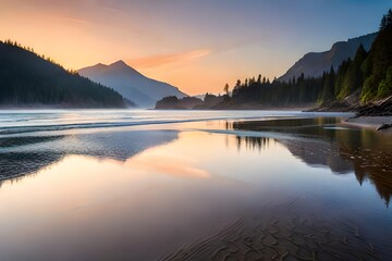 Wall Mural - river with surrounding mountains 