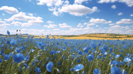 Wall Mural - flowering flax field, generative AI