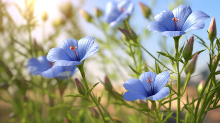 Wall Mural - flax flowers close up