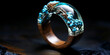 Wunderschöner glänzender blauer Saphir Diamanten Ring in Gold als Hintergrund Motiv im Querformat für Banner, ai generativ