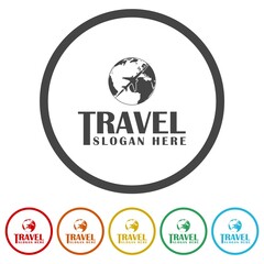 Wall Mural -  Travel logo template. Set icons in color circle buttons