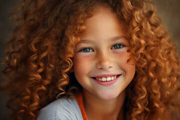 Canvas Print - Generative ai collage picture image of happy joyful kid looking into camera with long curly hair