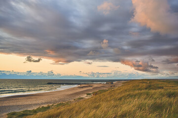 evening at wide beach at northern Denmark. High quality photo