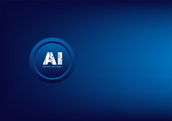 Poster - AI logo button with text. AI Artificial intelligence cover, poster, presentation, banner. Tech circle technology futuristic modern background. Machine learning. Chat with bot