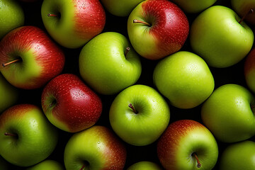 Bunch of green and red apples, top view ripe juicy fruits