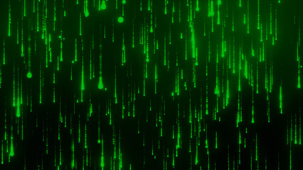 Poster - Digital binary data, streaming code background. background matrix. Hacker programming coding concept. Falling glowing green particles. 3D render illustration