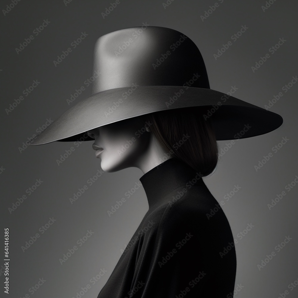 Vintage portrait of mysterious woman with black hat in black Stock ...