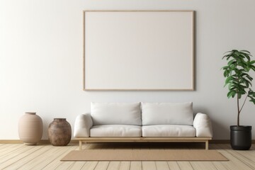 Wall Mural - Blank horizontal poster frame mock up in style living room interior, modern living room interior background. Generative AI