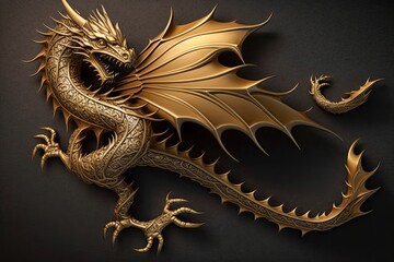 Wall Mural - Golden dragon on a black background