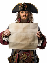 A Man Dressed As A Pirate Holding A Blank Paper, Ai Generative