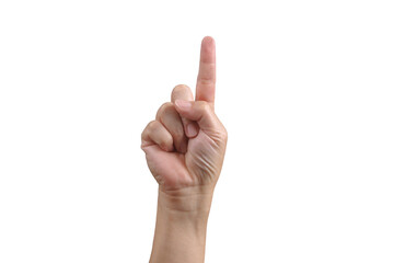 Wall Mural - cut out of man hand show 1 fingers gesture isolated from white background. number one, pointing conc
