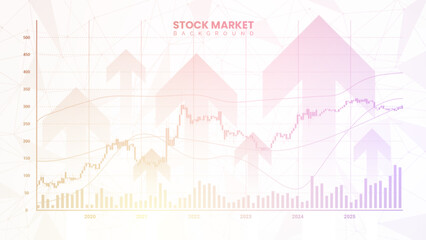 Wall Mural - Successful stock market statistical information with up arrows. Financial bar chart, yield curves, candlestick chart, bond data, and upward-sloping graph on white background