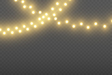 Wall Mural - Festive Christmas light gold garlands PNG