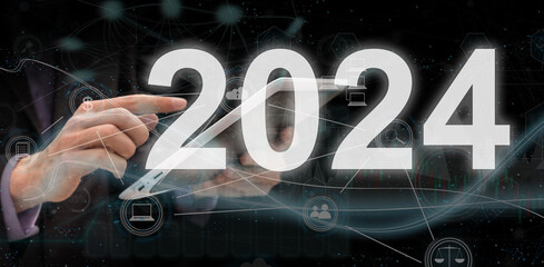 Poster - 2024 numbers. Business person work on phone