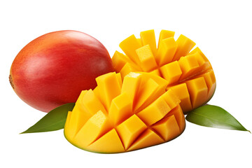 mango with leaves isolated on a white background, png