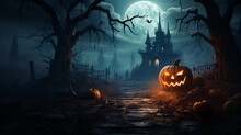 Halloween Pumpkin And A Haunted House