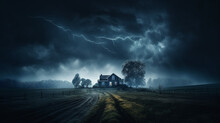 Lightning Storm Over A Farm House 