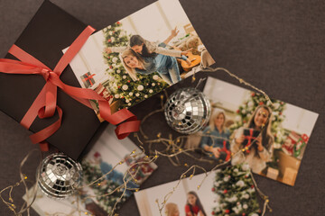 Wall Mural - Photos of children against Christmas lights background.