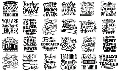 Teacher T shirt Design Bundle, Vector Teacher T shirt design, Teacher's Day shirt, Teacher typography T shirt design Collection, teachers day svg bundle design.