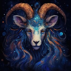 capricorn zodiac sign, astrology horoscope calendar, esoteric sea goat illustration on magical purpl