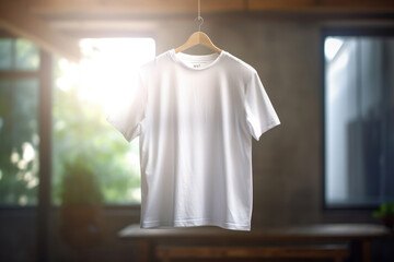 Wall Mural - A white T-shirt is hanging on a hanger.