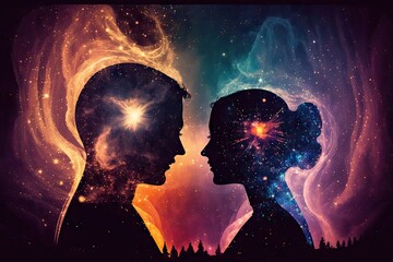 Poster - Silhouette of man and woman in space