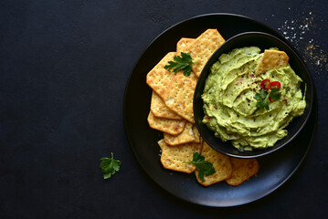 Wall Mural - Guacamole - traditional mexican spicy avocado dip. Top view with copy space.