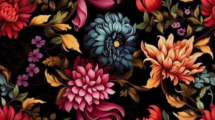 Sticker - a black floral ornament in a retro style. Showcase intricate flower and curl motifs, evoking a sense of vintage charm and sophistication SEAMLESS PATTERN. SEAMLESS WALLPAPER.