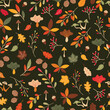 Vector colorful autumn seamless pattern with fall leaves and mushrooms. Fall in forest vector illustration.