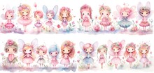 Watercolor Painting Style Illustration Of Cute Happy Fairy Angel Play Together, Generative Ai