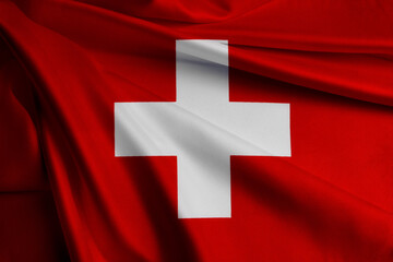 Close-up of silky Swiss flag 