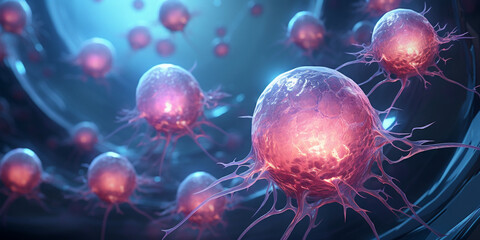 3d illustration of cancer cells. Cancer disease concept. Many cancer tumours. 