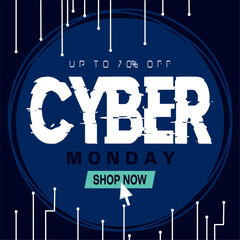 Canvas Print - Blue neon colored cyber monday sale promotion template Vector