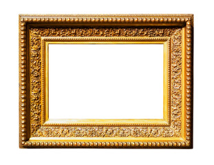 Wall Mural - Gilded empty picture frame with decorations on white background..